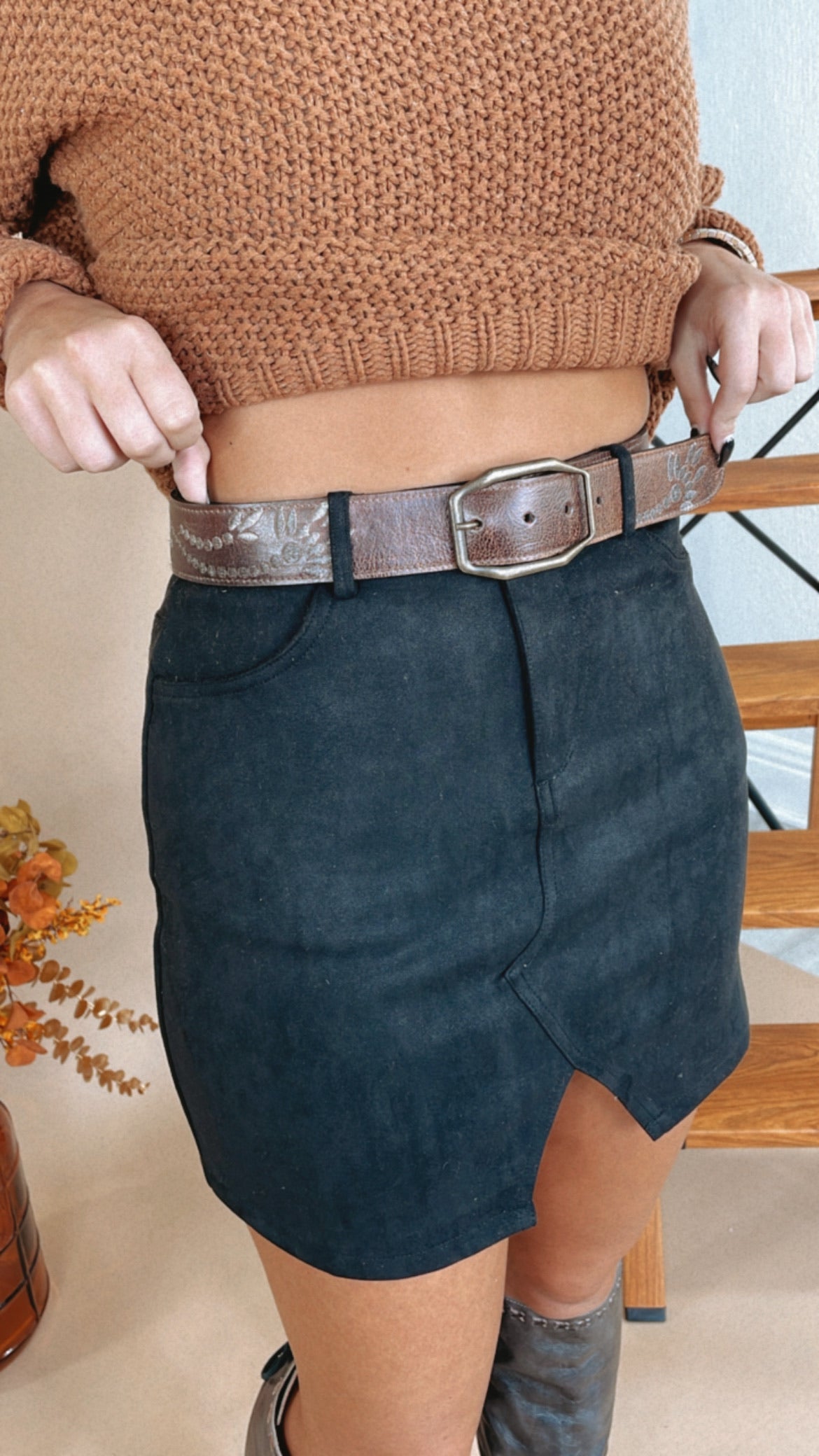 Bedstu Mohawk Leather Belt, Teak Rustic