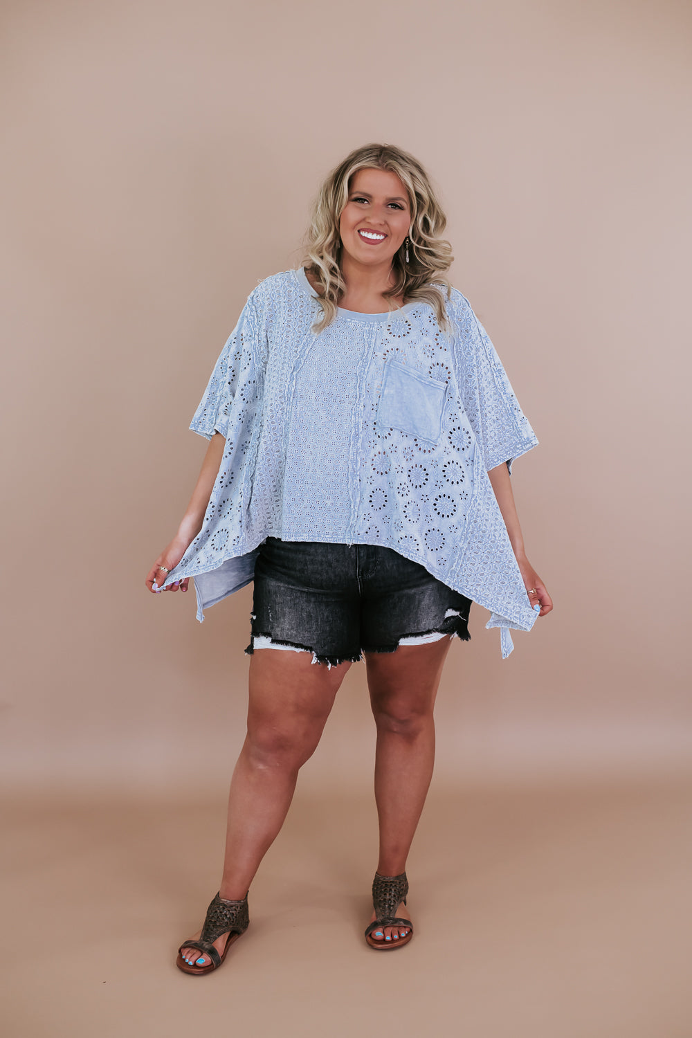 Oversized Eyelet Shirt, Blue