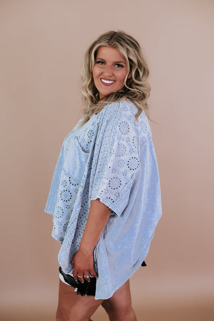 Oversized Eyelet Shirt, Blue