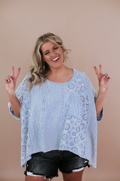 Oversized Eyelet Shirt, Blue
