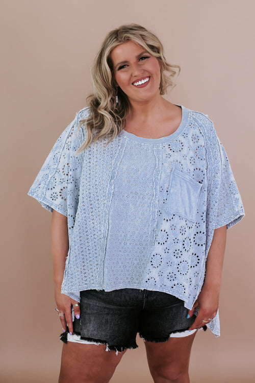 Oversized Eyelet Shirt, Blue