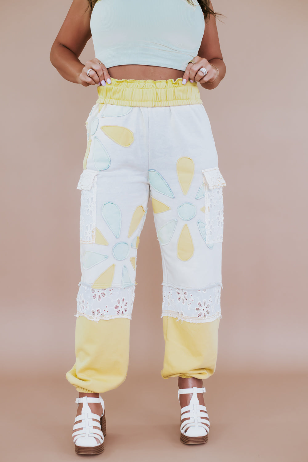 Floral Patchwork Jogger, Yellow