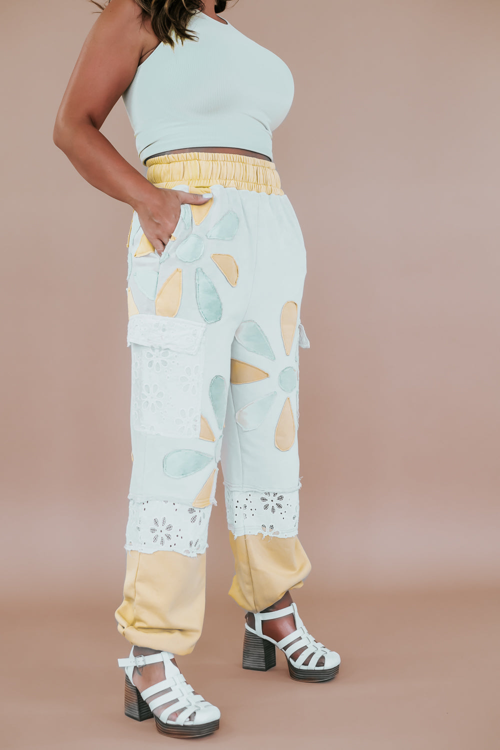Floral Patchwork Jogger, Yellow
