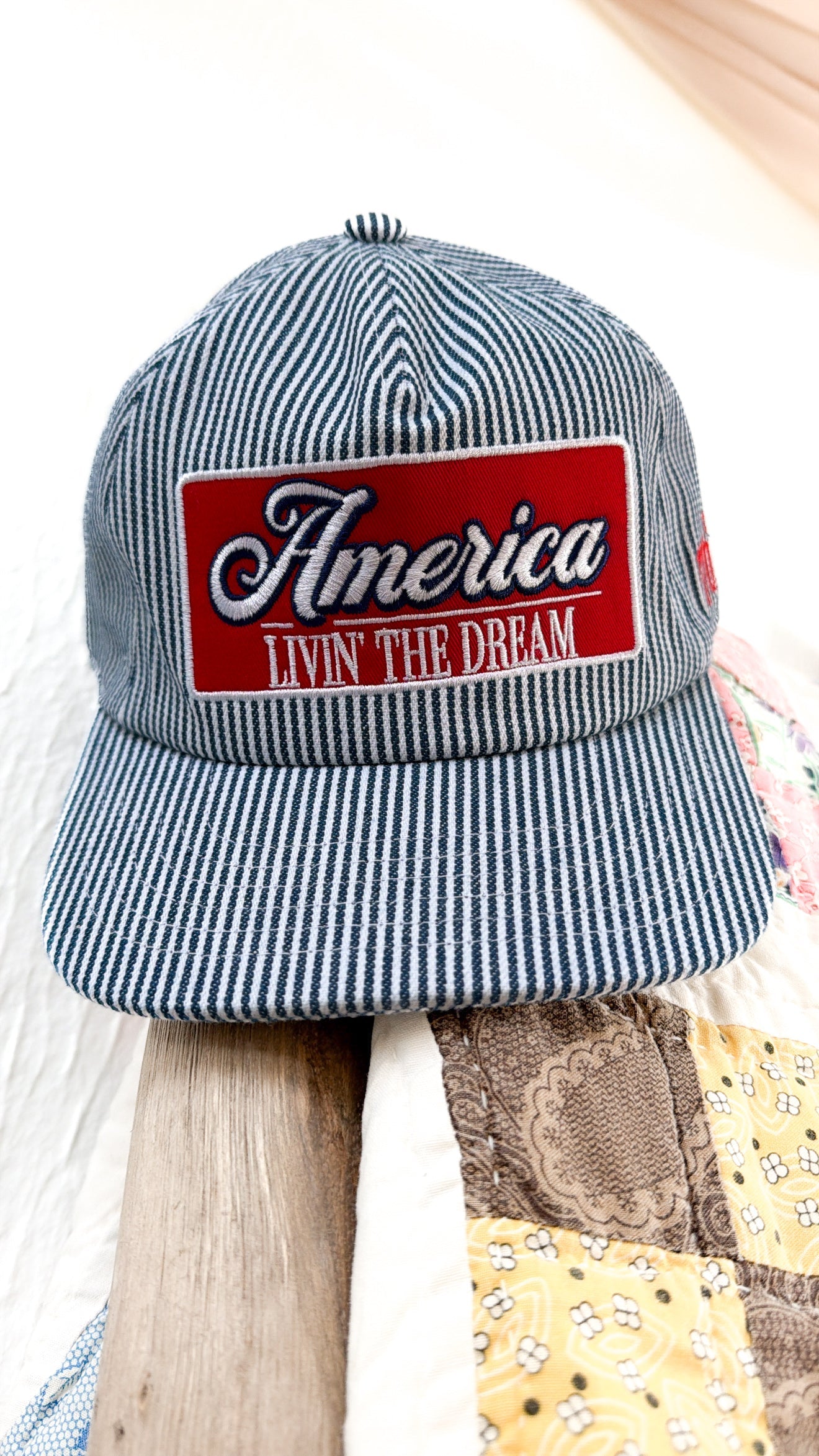 Livin The Dream Hat, Navy/White Striped