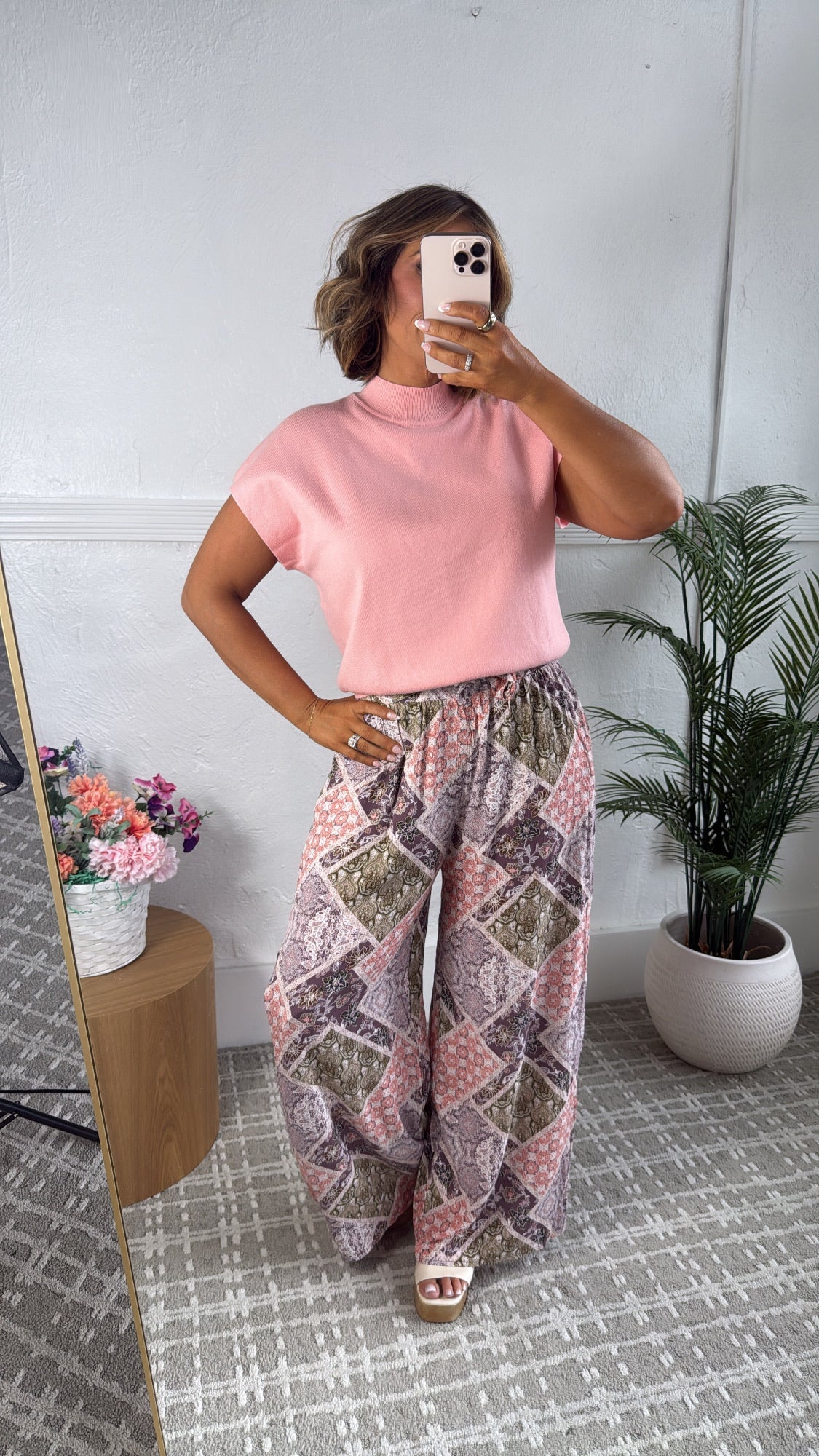 Mock Neck Short Sleeve Top, Apricot