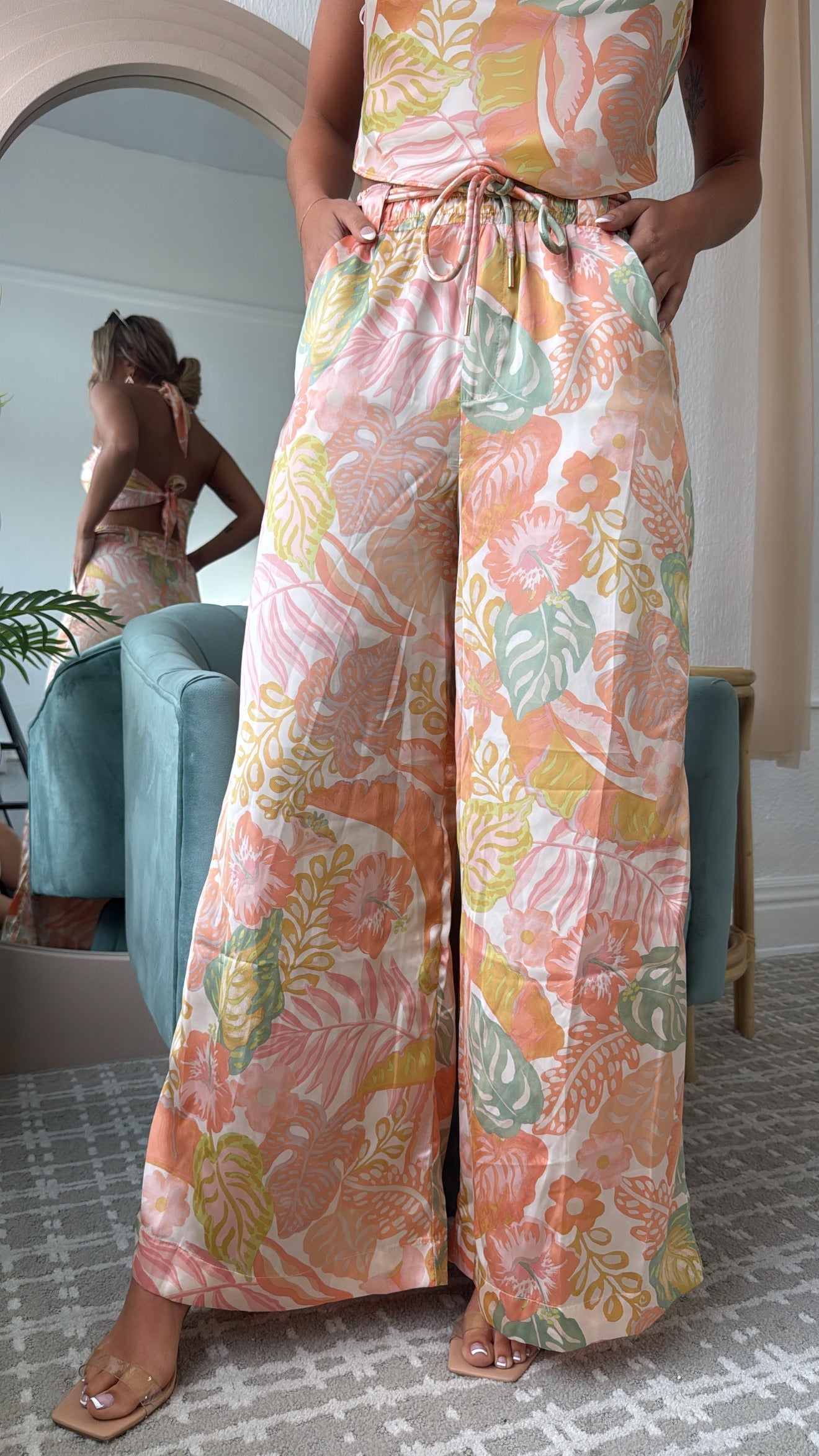 Isla Bloom Haltered Two Piece Set, Apricot Multi