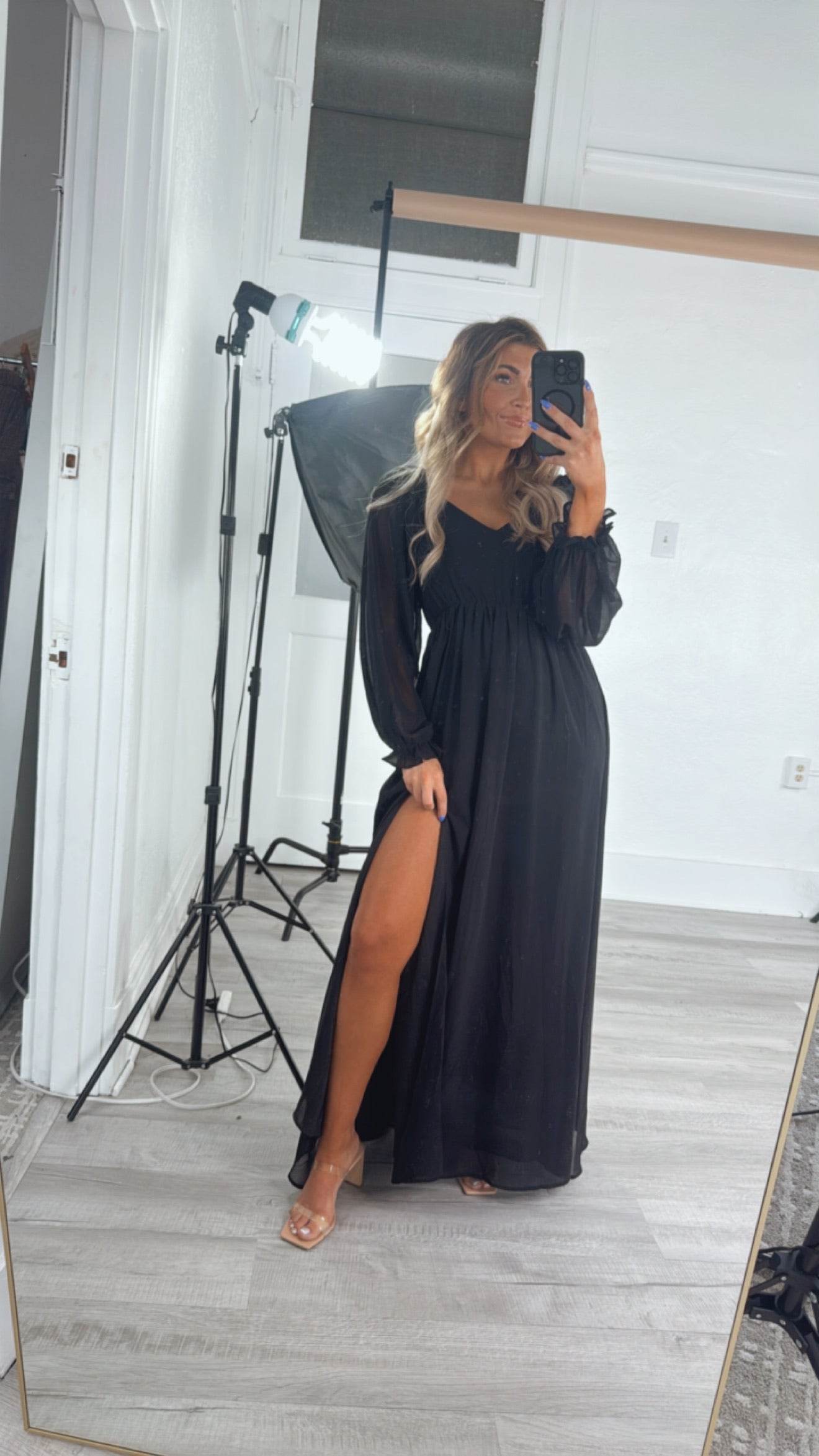 ECB Exclusive: Timeless Romantic Chiffon Maxi Dress, Black
