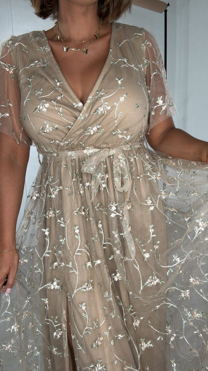 ECB Exclusive: Dreamy Floral Embroidered Maxi Dress