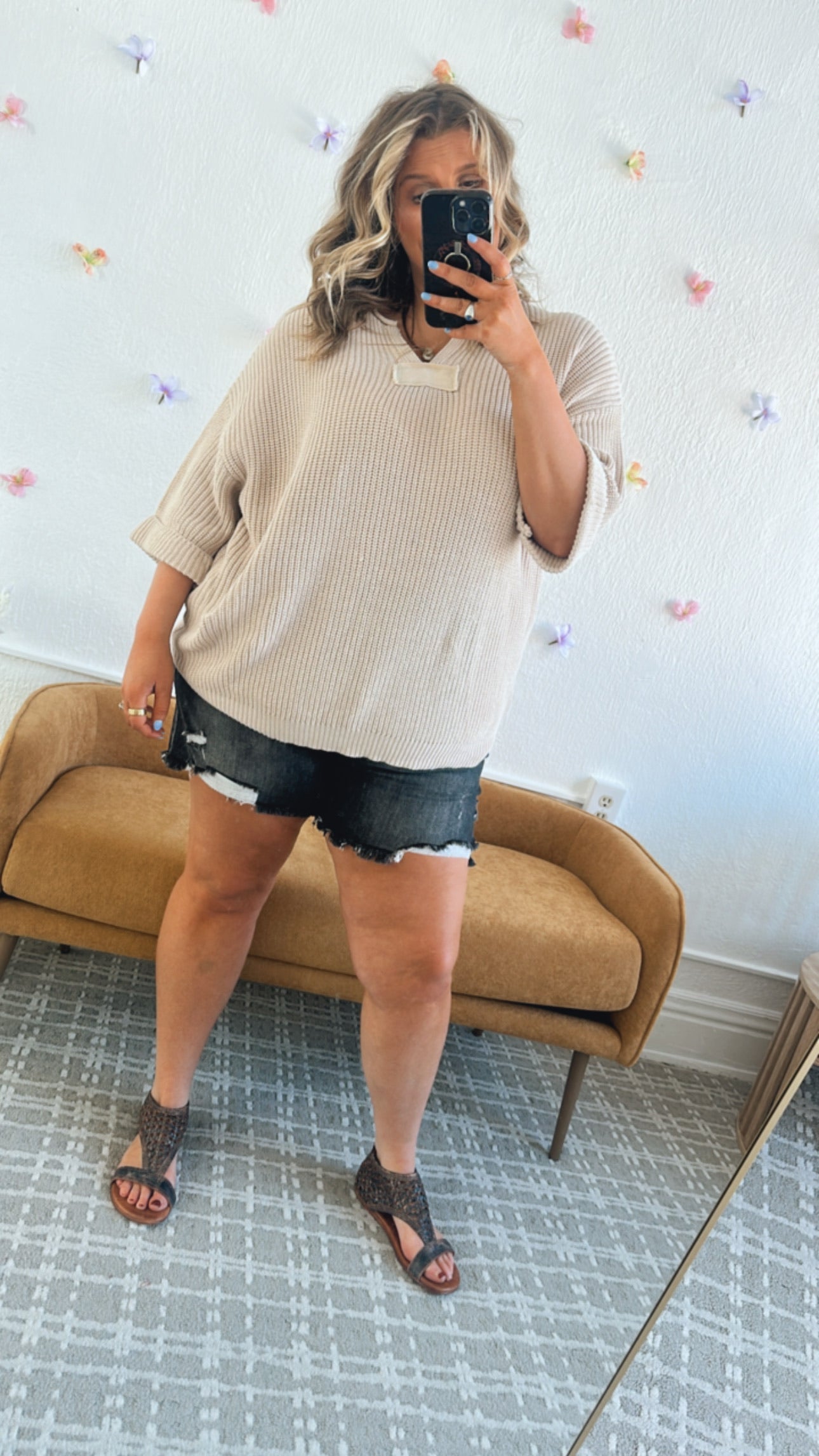 Meadow Knit 3/4 Sleeve Top, Taupe
