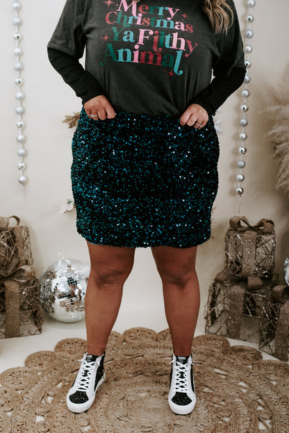 Dress To Impress Sequin Mini Skirt, Peacock