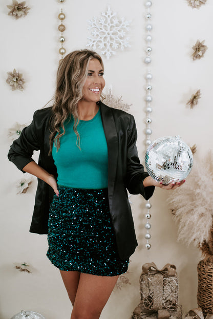 Dress To Impress Sequin Mini Skirt, Peacock
