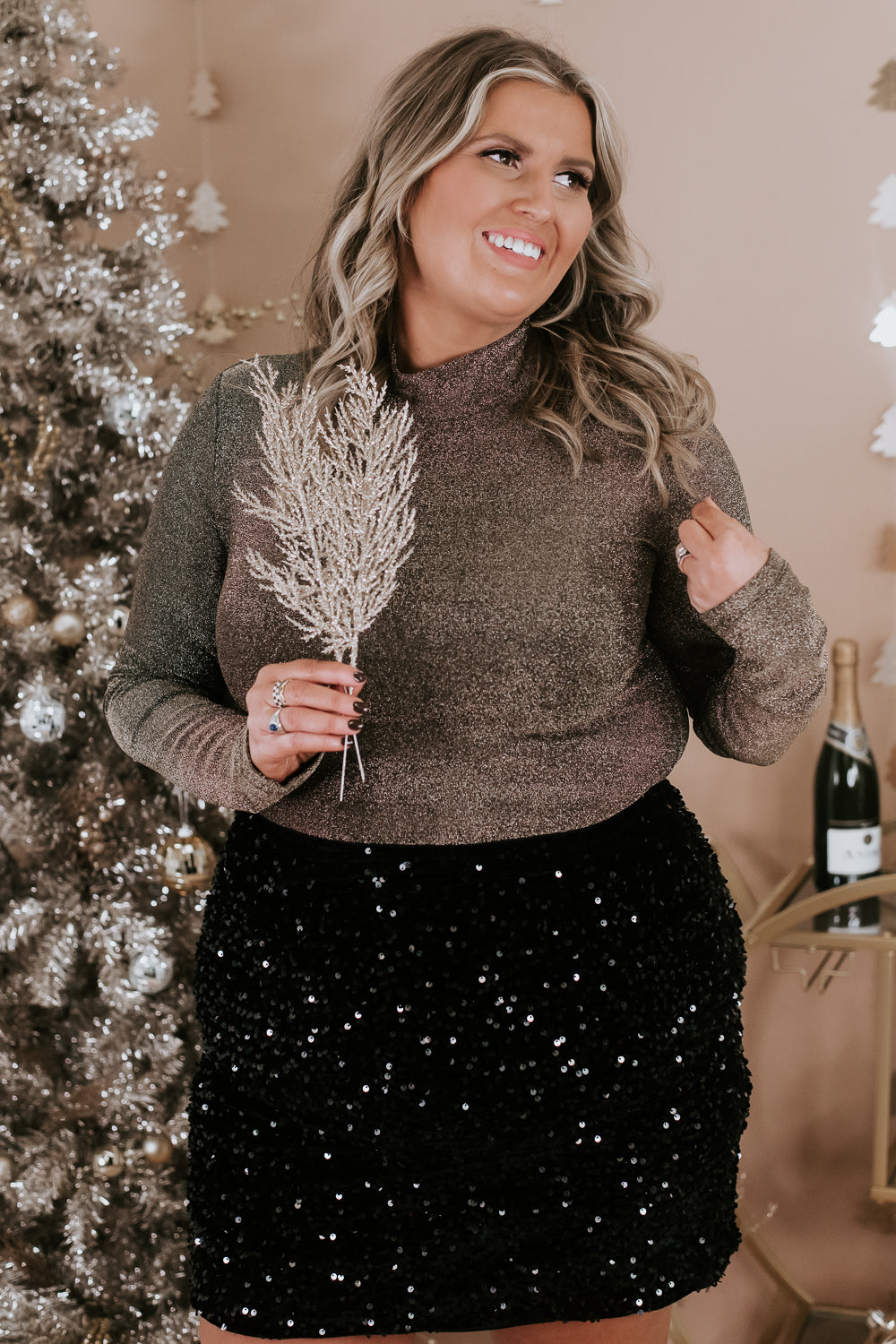 Full Of Cheer Shimmer Bodysuit, Black/Gold