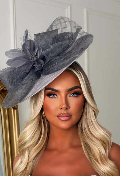 Cosmo Chic Grey Floral Bow Detail Fascinator