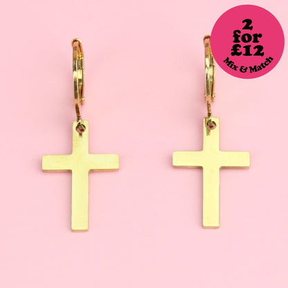 Cross Hoop Earrings (Gold Plated)