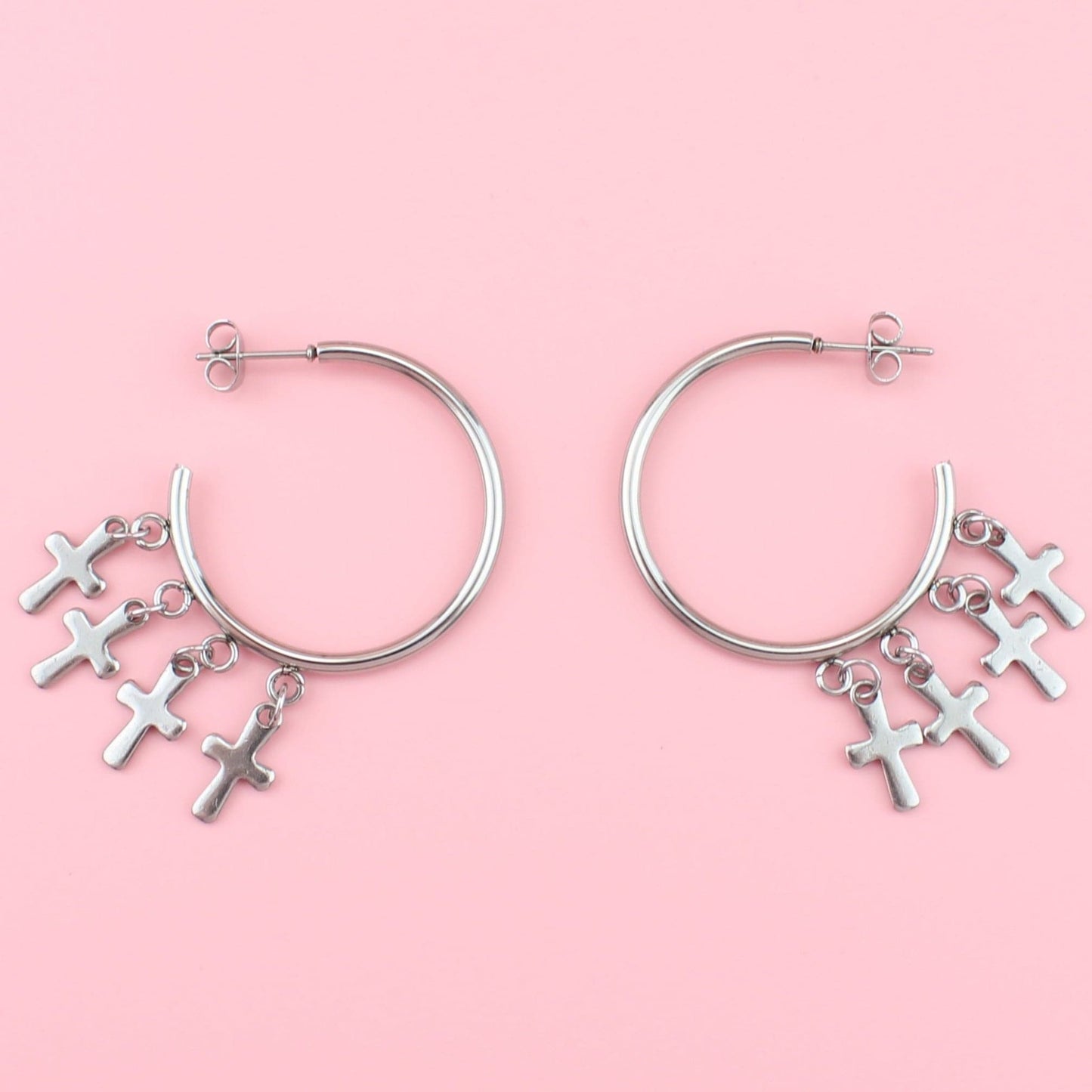 Cross Hoop Stud Earrings