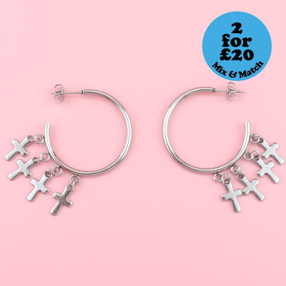 Cross Hoop Stud Earrings