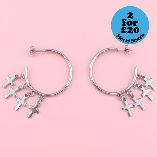 Cross Hoop Stud Earrings