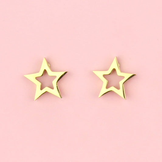 Cut Out Star Stud Earrings (Gold Plated)
