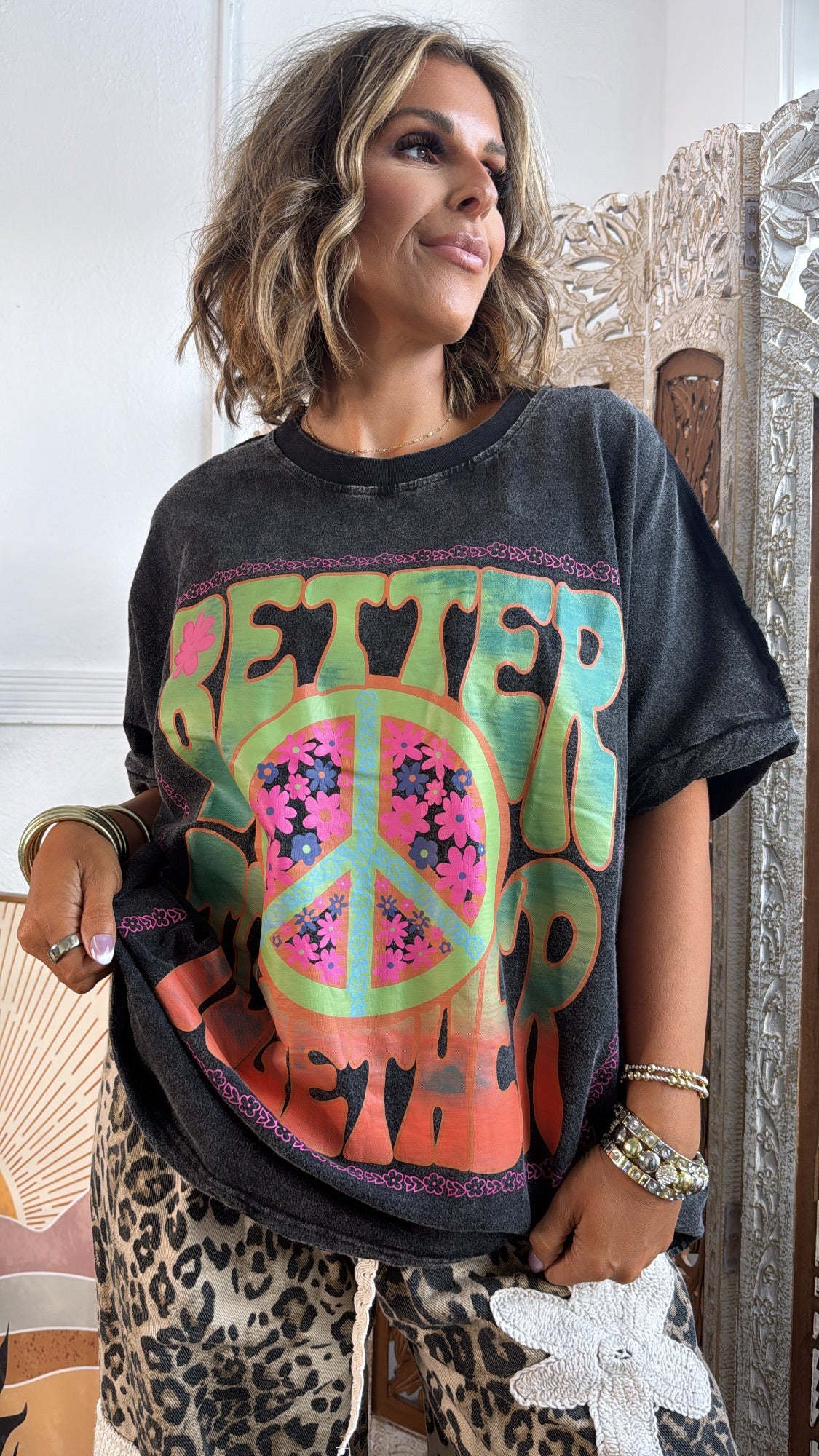 Peace & Better Together Graphic Tee, DK. Grey