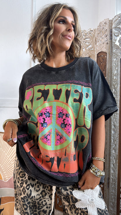 Peace & Better Together Graphic Tee, DK. Grey