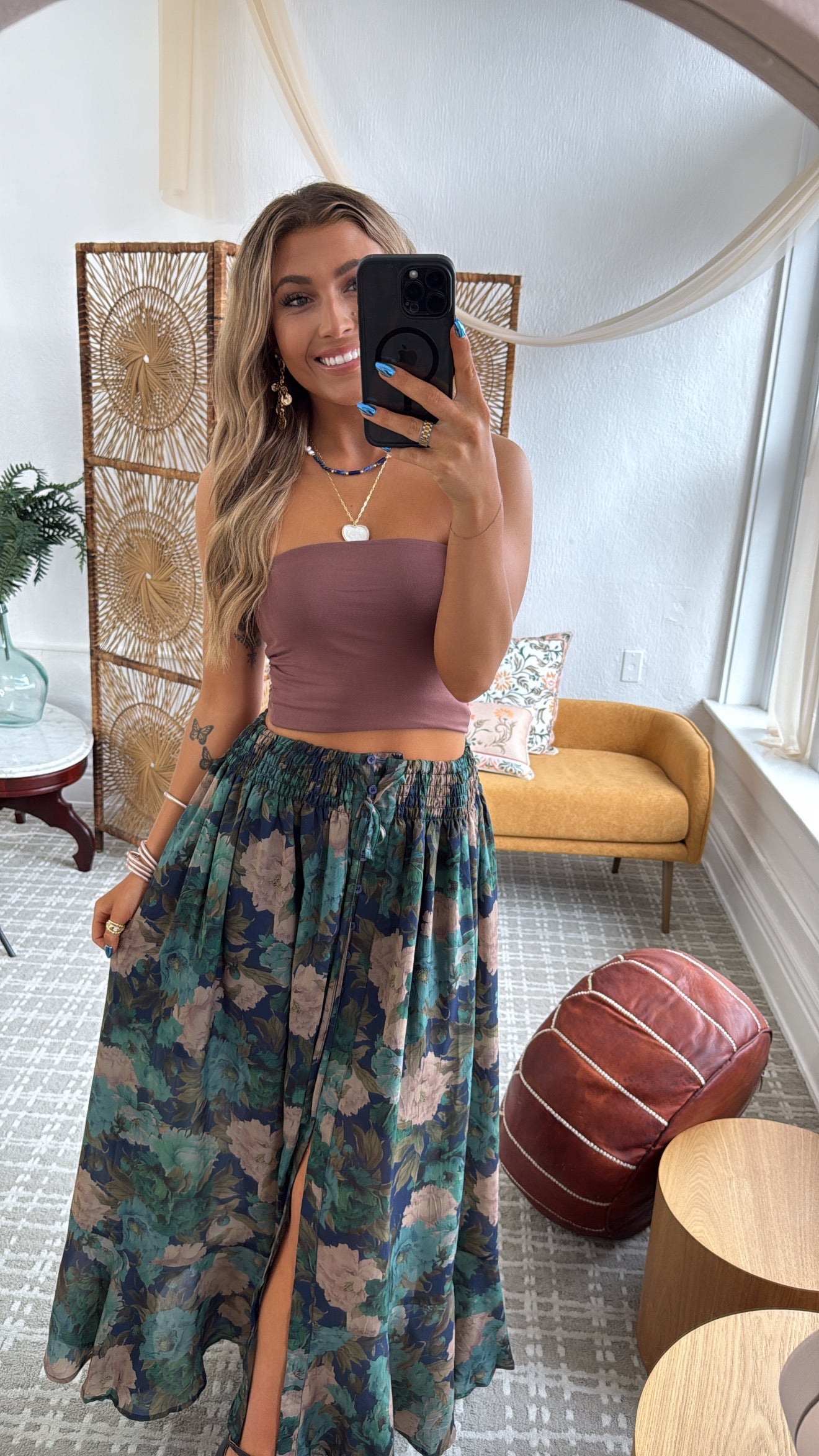 Florence Floral Skirt, Retro Blue