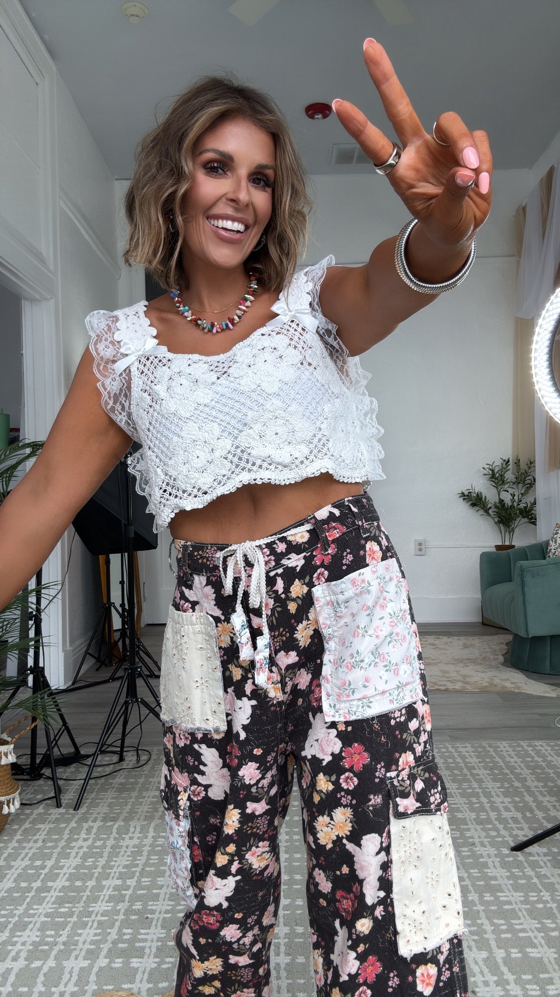 Falling For You Crochet Lace Bow Detail Top, Off White