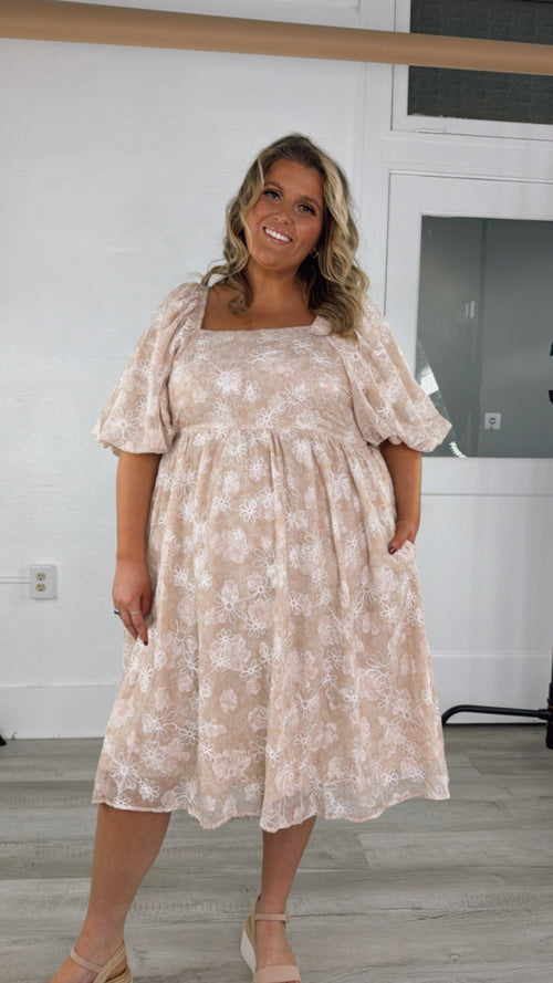 Floral Chiffon Midi Dress, Sand