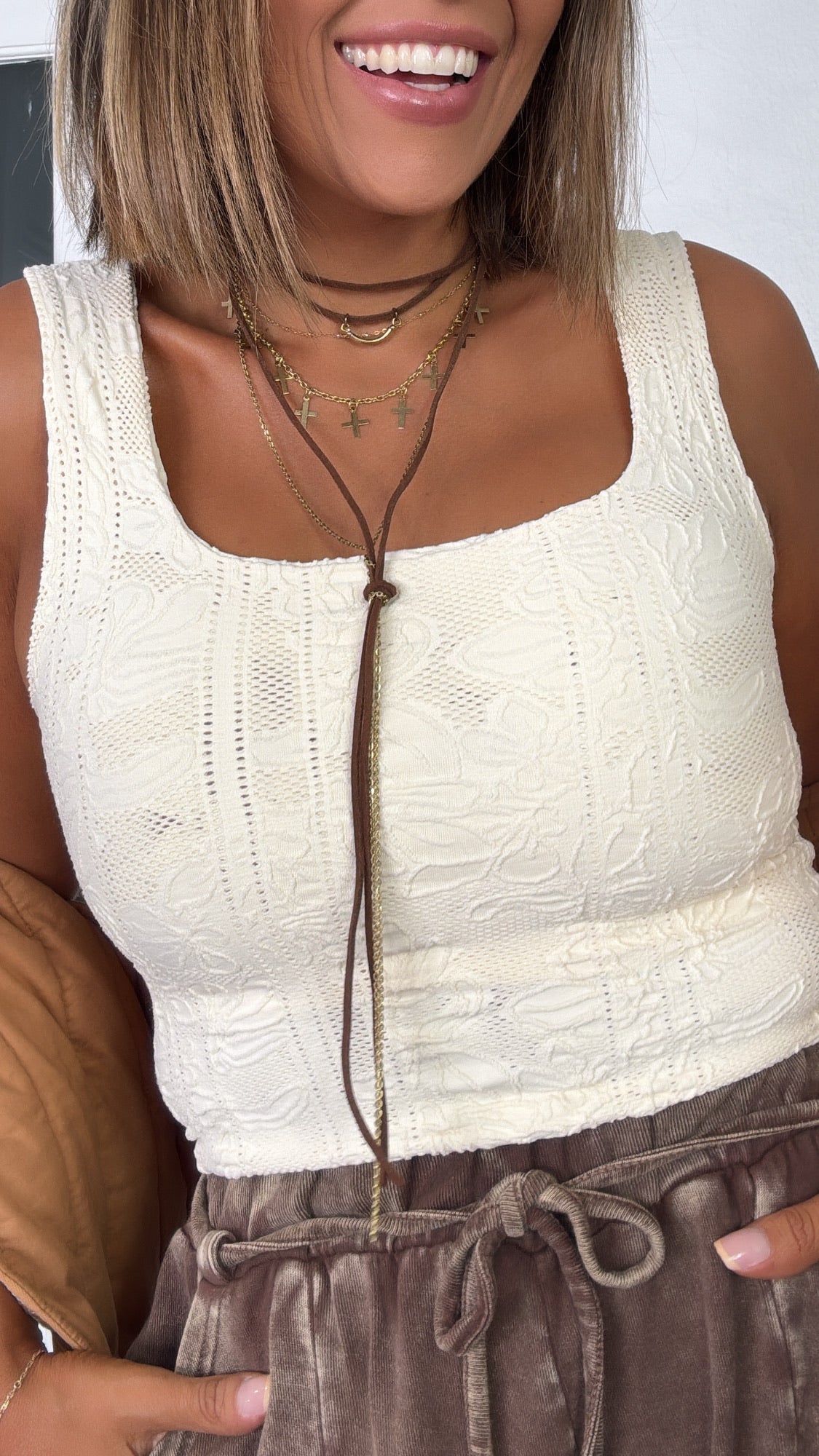 Double Layered Lace Tank, Butter Cream