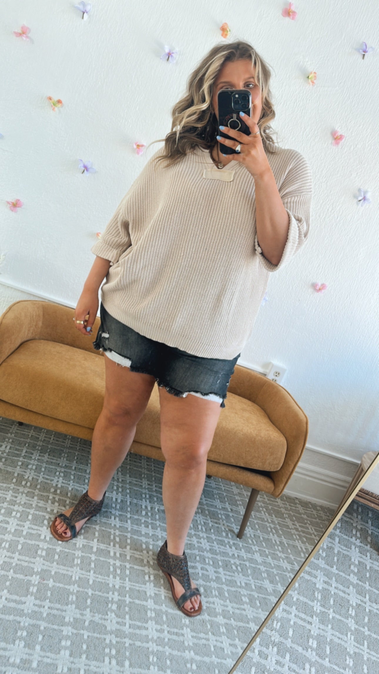 Meadow Knit 3/4 Sleeve Top, Taupe
