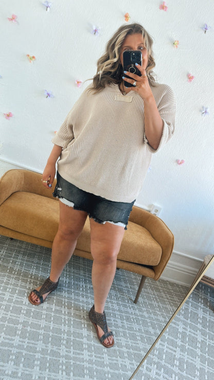 Meadow Knit 3/4 Sleeve Top, Taupe