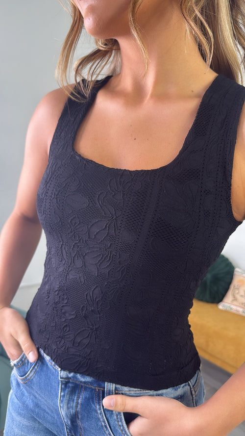 Double Layered Lace Tank, Black