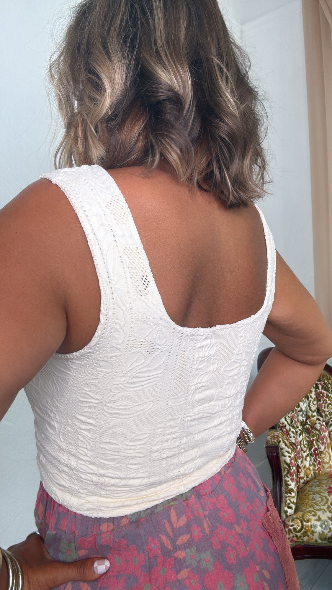 Double Layered Lace Tank, Butter Cream