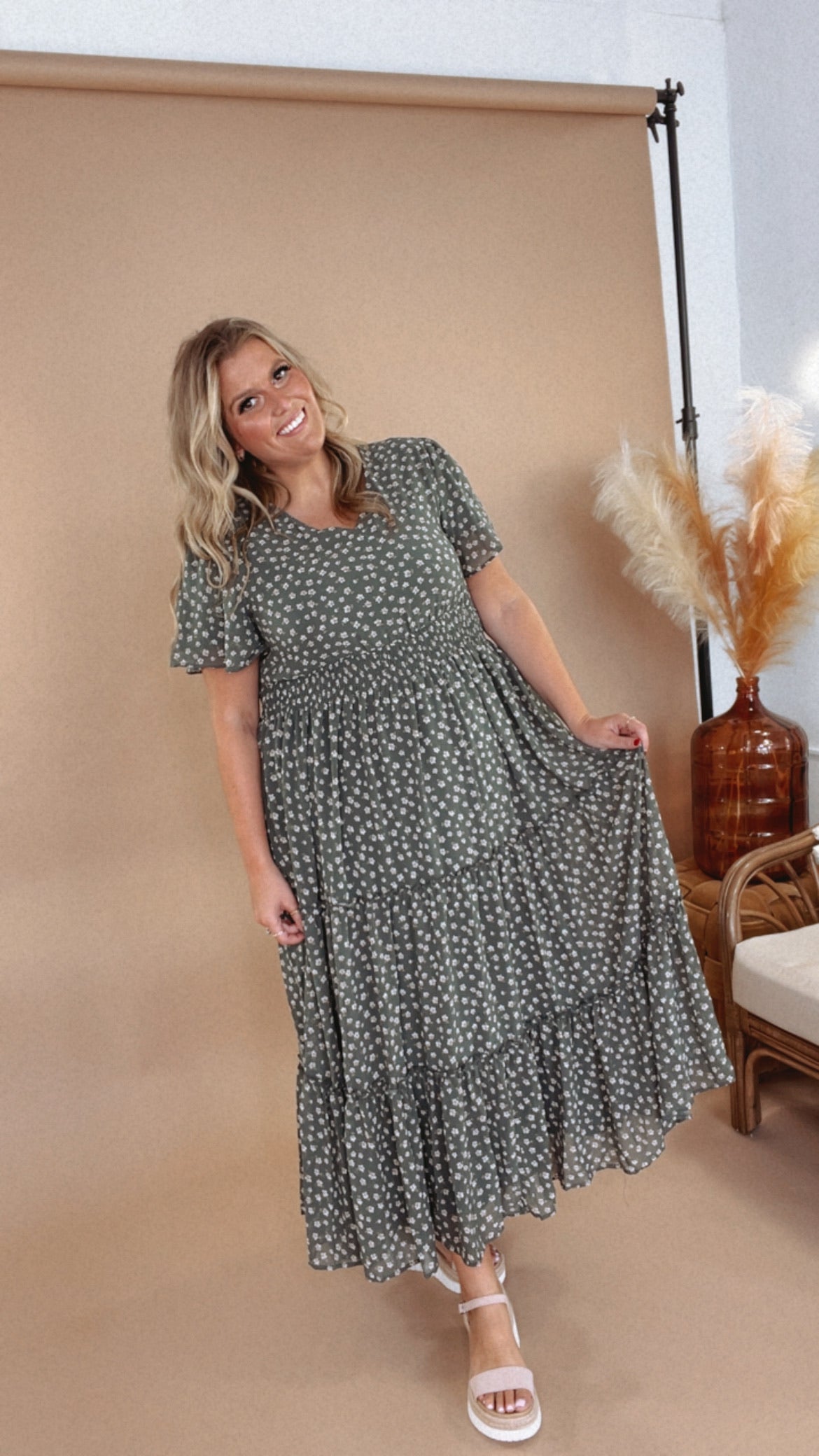 ECB Exclusive: Many Moments Floral Maxi Dress, Green