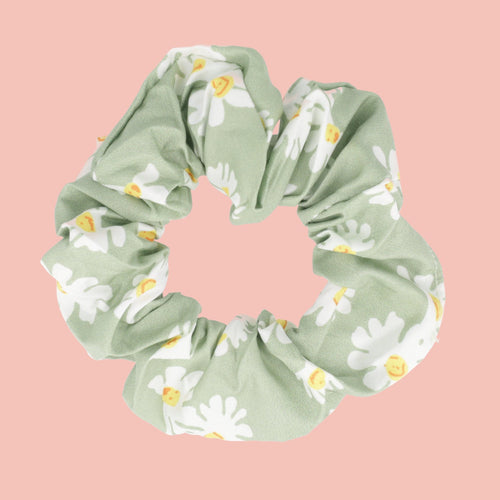 Daisy Print Scrunchie - Green