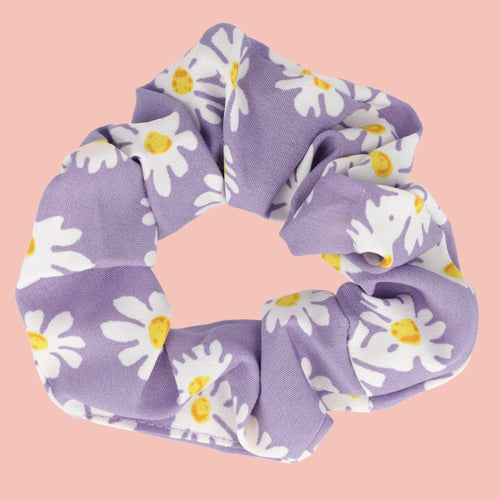 Daisy Print Scrunchie - Purple