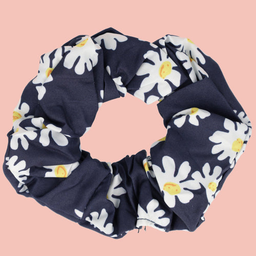Daisy Print Scrunchie - Navy Blue