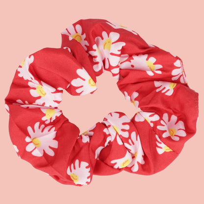 Daisy Print Scrunchie - Red