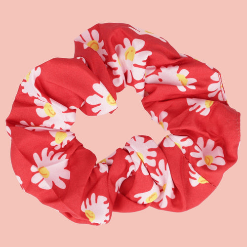 Daisy Print Scrunchie - Red