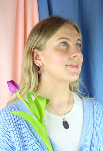 Dark Pink Peony Club Huggie Hoop Earrings