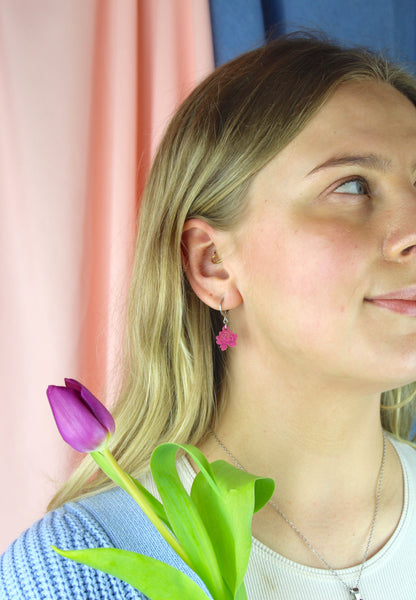 Dark Pink Peony Club Huggie Hoop Earrings
