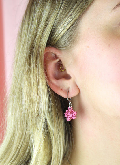 Dark Pink Peony Club Huggie Hoop Earrings