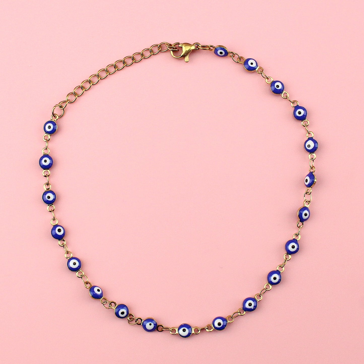 Dark Blue Evil Eye Anklet (Gold Plated)