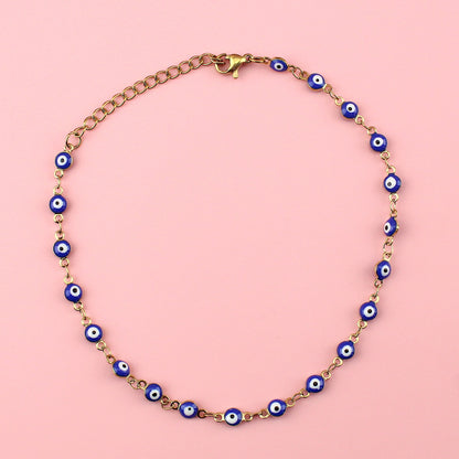 Dark Blue Evil Eye Anklet (Gold Plated)