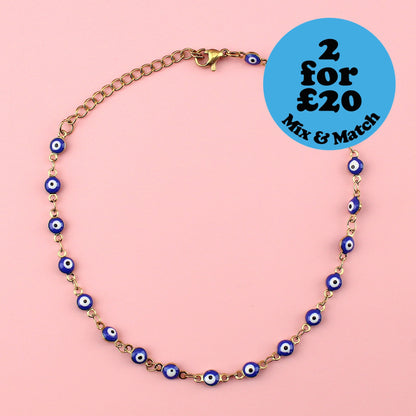 Dark Blue Evil Eye Anklet (Gold Plated)