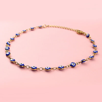 Dark Blue Evil Eye Anklet (Gold Plated)