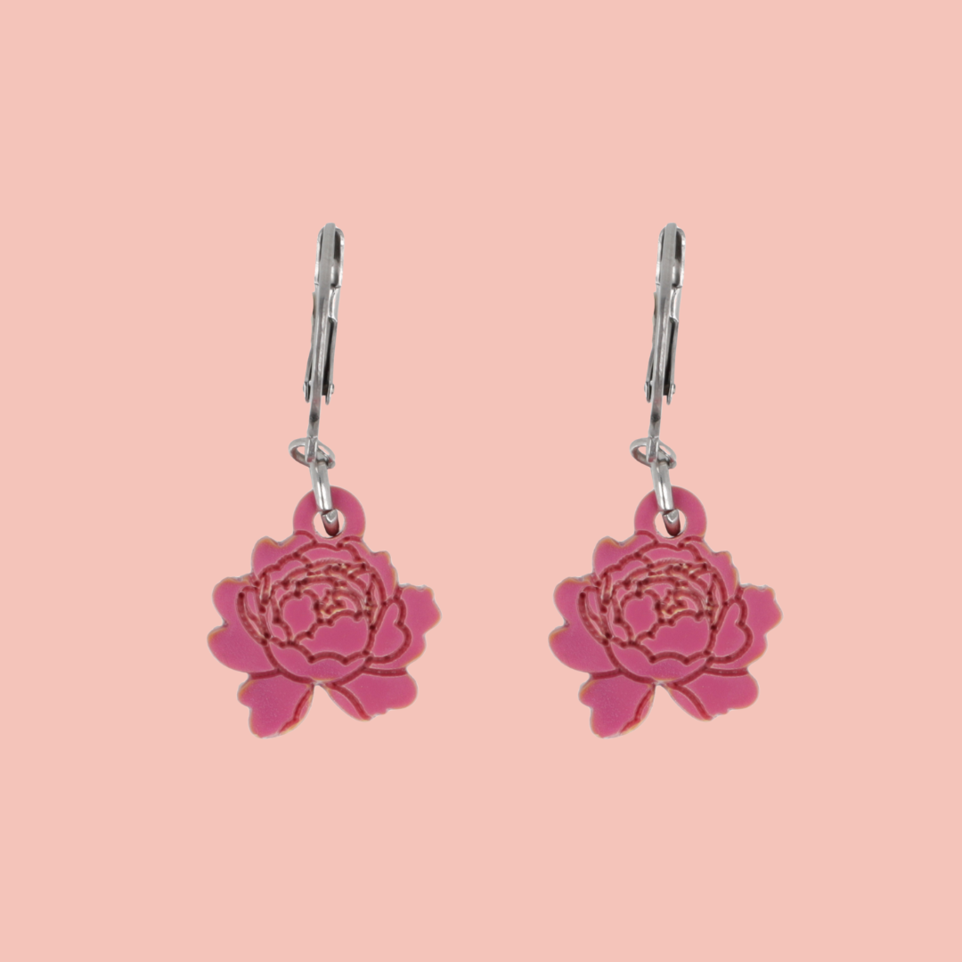Dark Pink Peony Club Huggie Hoop Earrings