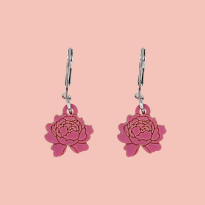 Dark Pink Peony Club Huggie Hoop Earrings