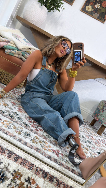 Bayberry Bloom Overalls, Denim