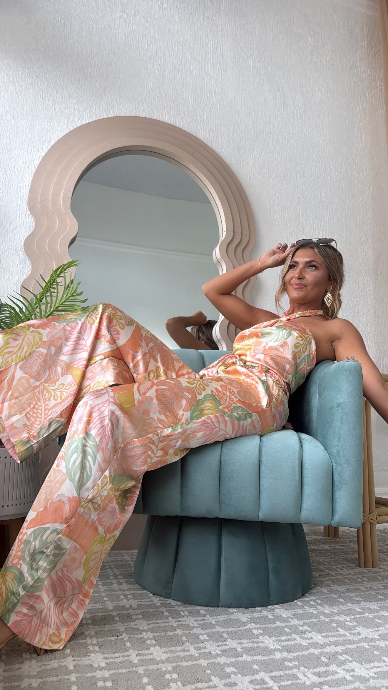 Isla Bloom Haltered Two Piece Set, Apricot Multi