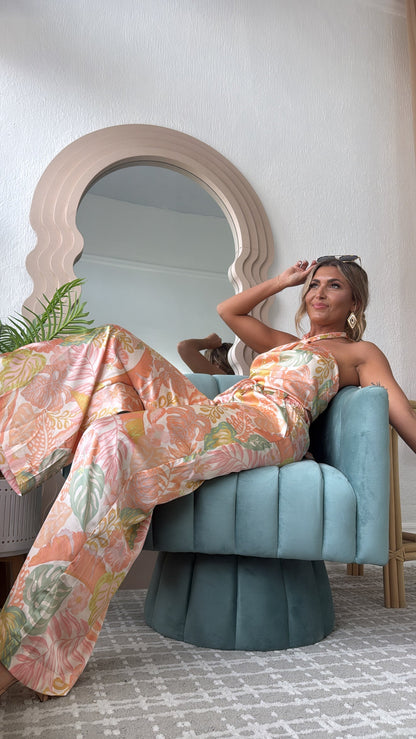 Isla Bloom Haltered Two Piece Set, Apricot Multi